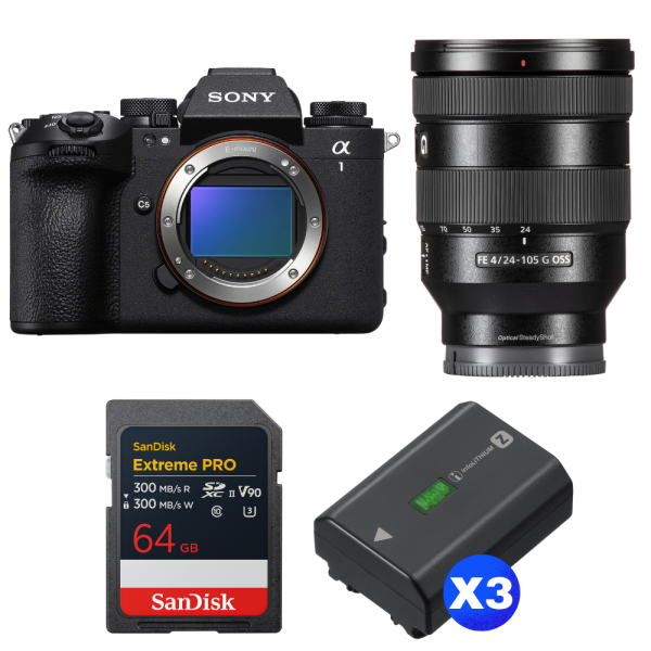 Sony alpha 1 II + FE 24-105mm f/4 G OSS + 1 SanDisk 64GB Extreme PRO UHS-II SDXC + 3 Sony NP-FZ100-1