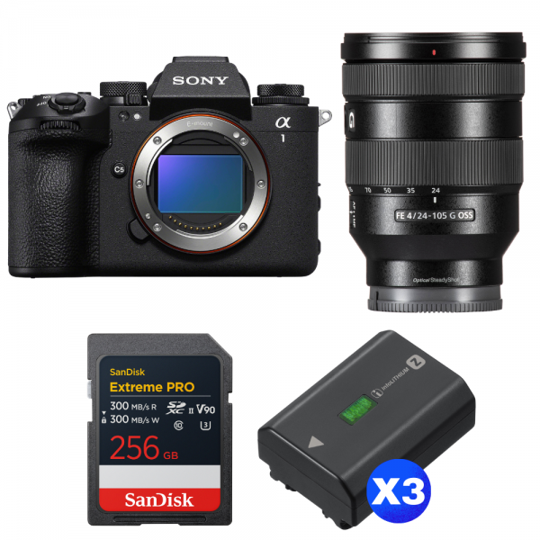 Sony alpha 1 II + FE 24-105mm f/4 G OSS + 1 SanDisk 256GB Extreme PRO UHS-II SDXC + 3 Sony NP-FZ100-1