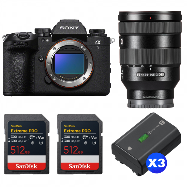 Sony alpha 1 II + FE 24-105mm f/4 G OSS + 2 SanDisk 512GB Extreme PRO UHS-II SDXC + 3 Sony NP-FZ100-1