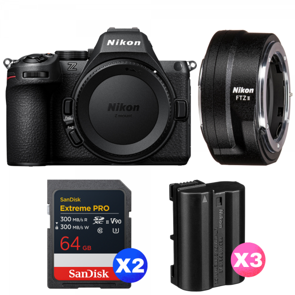 Nikon Z5 II + FTZ II + 2 SanDisk 64GB Extreme PRO UHS-II SDXC + 3 Nikon EN-EL15c-1