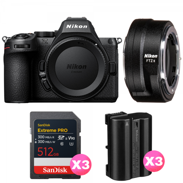 Nikon Z5 II + FTZ II + 3 SanDisk 512GB Extreme PRO UHS-II SDXC + 3 Nikon EN-EL15c-1