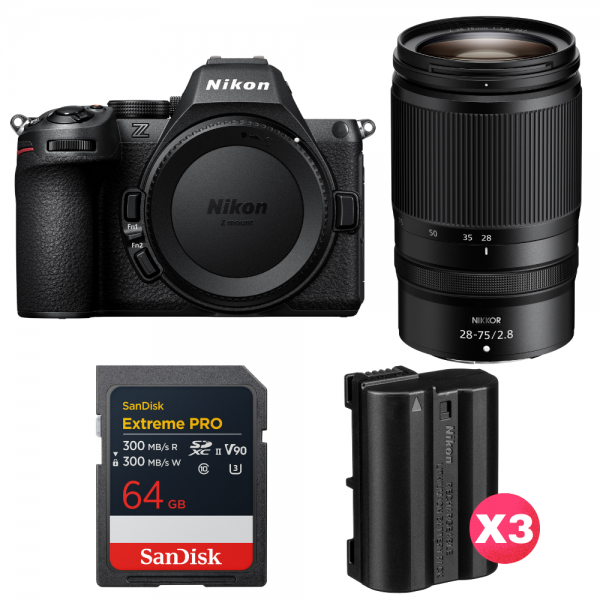 Nikon Z5 II + 28-75mm f/2.8 + 1 SanDisk 64GB Extreme PRO UHS-II SDXC + 3 Nikon EN-EL15c-1