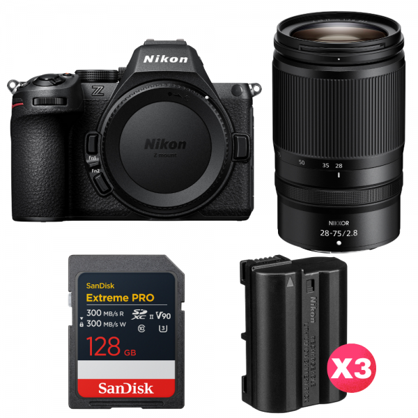 Nikon Z5 II + 28-75mm f/2.8 + 1 SanDisk 128GB Extreme PRO UHS-II SDXC + 3 Nikon EN-EL15c-1