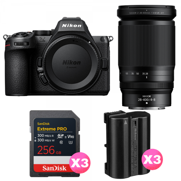 Nikon Z5 II + 28-400mm f/4-8 VR + 3 SanDisk 256GB Extreme PRO UHS-II SDXC + 3 Nikon EN-EL15c-1