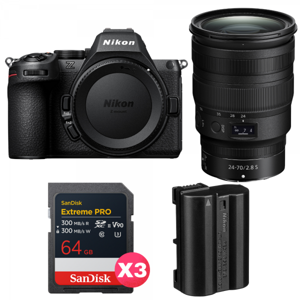 Nikon Z5 II + 24-70mm f/2.8 S + 3 SanDisk 64GB Extreme PRO UHS-II SDXC + Nikon EN-EL15c-1