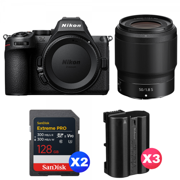 Nikon Z5 II + 50mm f/1.8 S + 2 SanDisk 128GB Extreme PRO UHS-II SDXC + 3 Nikon EN-EL15c-1