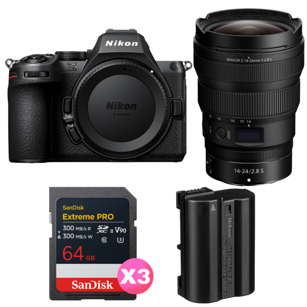 Nikon Z5 II + 14-24mm f/2.8 S + 3 SanDisk 64GB Extreme PRO UHS-II SDXC + Nikon EN-EL15c-1