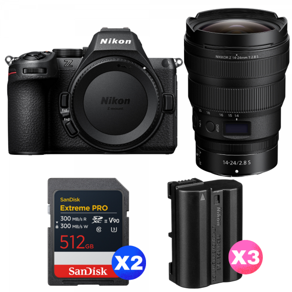 Nikon Z5 II + 14-24mm f/2.8 S + 2 SanDisk 512GB Extreme PRO UHS-II SDXC + 3 Nikon EN-EL15c-1