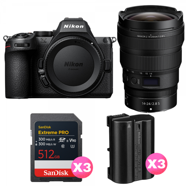 Nikon Z5 II + 14-24mm f/2.8 S + 3 SanDisk 512GB Extreme PRO UHS-II SDXC + 3 Nikon EN-EL15c-1