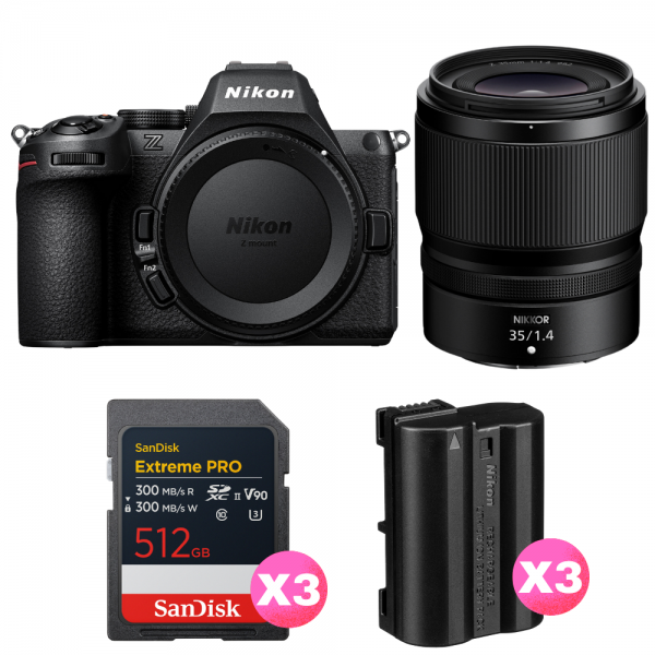 Nikon Z5 II + 35mm f/1.4 + 3 SanDisk 512GB Extreme PRO UHS-II SDXC + 3 Nikon EN-EL15c-1
