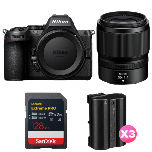 Nikon Z5 II + 50mm f/1.4 + 1 SanDisk 128GB Extreme PRO UHS-II SDXC + 3 Nikon EN-EL15c-1