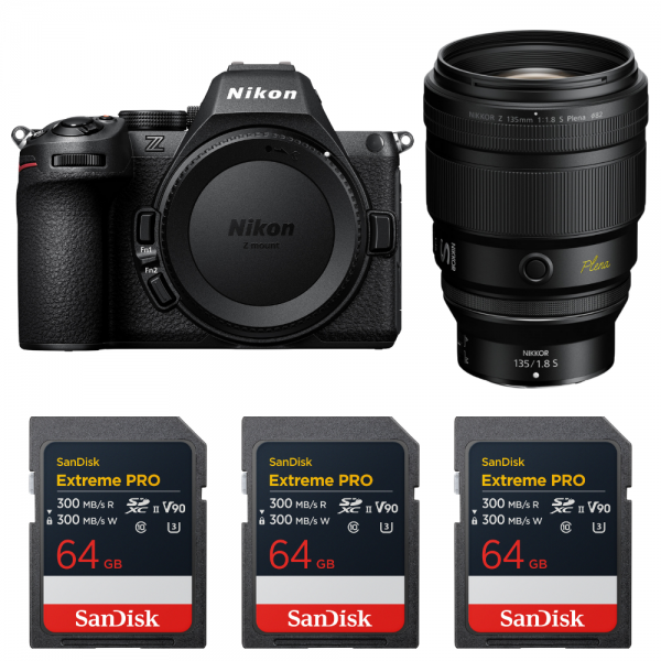 Nikon Z5 II + 135mm f/1.8 S Plena + 3 SanDisk 64GB Extreme PRO UHS-II SDXC-1