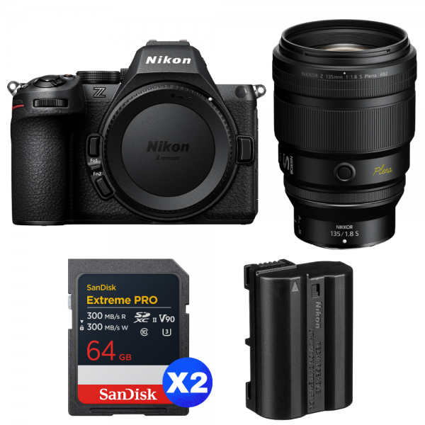 Nikon Z5 II + 135mm f/1.8 S Plena + 2 SanDisk 64GB Extreme PRO UHS-II SDXC + Nikon EN-EL15c-1