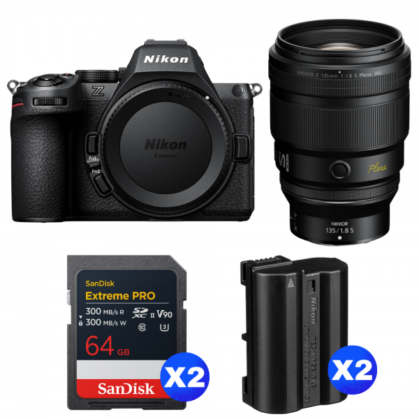 Nikon Z5 II + 135mm f/1.8 S Plena + 2 SanDisk 64GB Extreme PRO UHS-II SDXC + 2 Nikon EN-EL15c-1