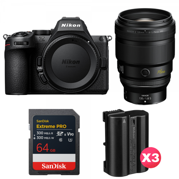 Nikon Z5 II + 135mm f/1.8 S Plena + 1 SanDisk 64GB Extreme PRO UHS-II SDXC + 3 Nikon EN-EL15c-1