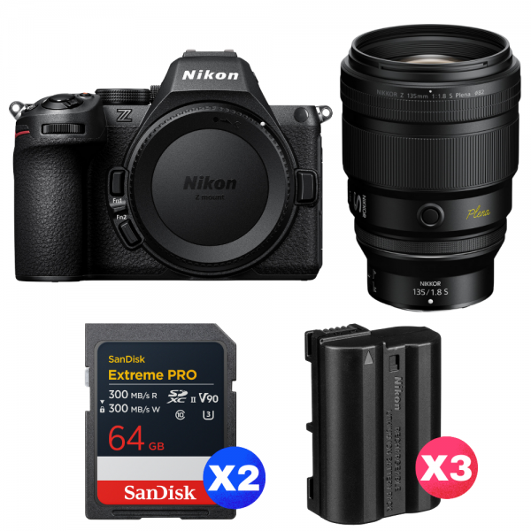 Nikon Z5 II + 135mm f/1.8 S Plena + 2 SanDisk 64GB Extreme PRO UHS-II SDXC + 3 Nikon EN-EL15c-1