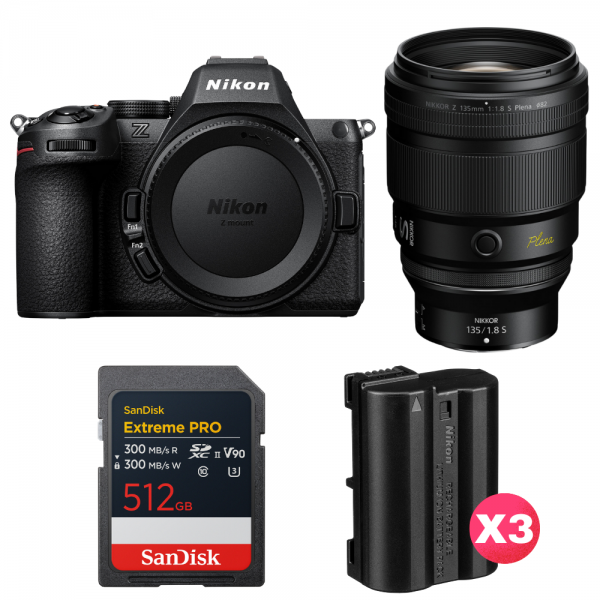 Nikon Z5 II + 135mm f/1.8 S Plena + 1 SanDisk 512GB Extreme PRO UHS-II SDXC + 3 Nikon EN-EL15c-1