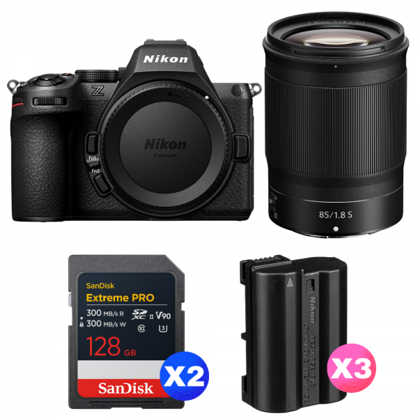 Nikon Z5 II + 85mm f/1.8 S + 2 SanDisk 128GB Extreme PRO UHS-II SDXC + 3 Nikon EN-EL15c-1