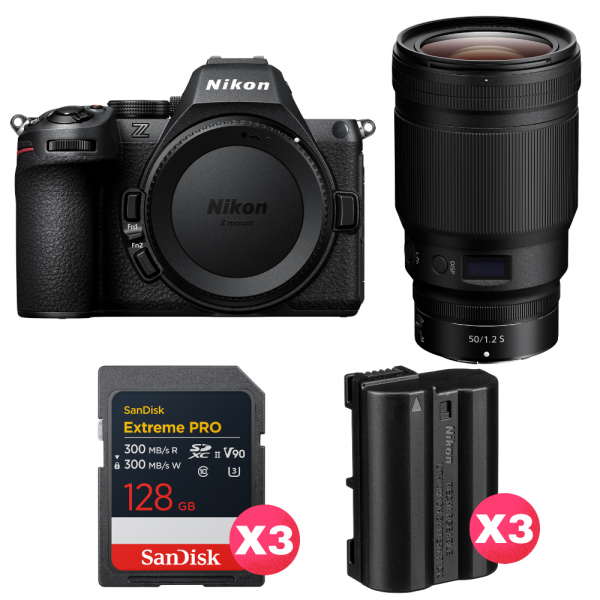 Nikon Z5 II + 50mm f/1.2 S + 3 SanDisk 128GB Extreme PRO UHS-II SDXC + 3 Nikon EN-EL15c-1