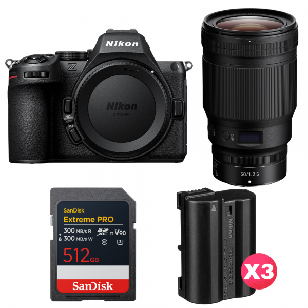 Nikon Z5 II + 50mm f/1.2 S + 1 SanDisk 512GB Extreme PRO UHS-II SDXC + 3 Nikon EN-EL15c-1
