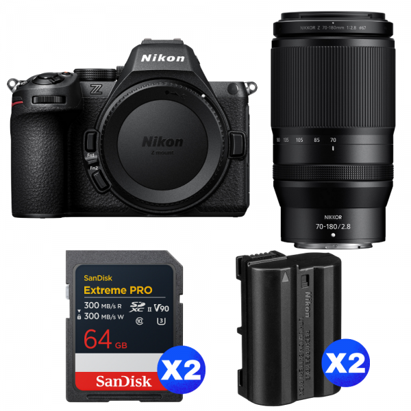 Nikon Z5 II + 70-180mm f/2.8 + 2 SanDisk 64GB Extreme PRO UHS-II SDXC + 2 Nikon EN-EL15c-1