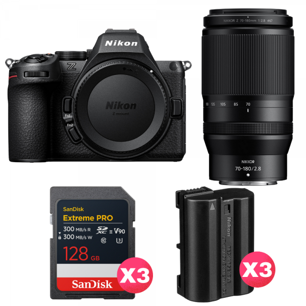 Nikon Z5 II + 70-180mm f/2.8 + 3 SanDisk 128GB Extreme PRO UHS-II SDXC + 3 Nikon EN-EL15c-1