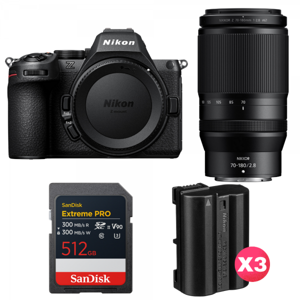 Nikon Z5 II + 70-180mm f/2.8 + 1 SanDisk 512GB Extreme PRO UHS-II SDXC + 3 Nikon EN-EL15c-1