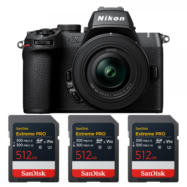Nikon Z50 II + 16-50mm f/3.5-6.3 VR + 3 SanDisk 512GB Extreme PRO UHS-II SDXC-1