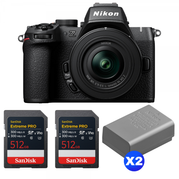 Nikon Z50 II + 16-50mm f/3.5-6.3 VR + 2 SanDisk 512GB Extreme PRO UHS-II SDXC + 2 Nikon EN-EL25a-1
