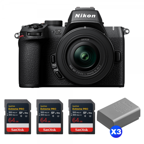 Nikon Z50 II + 16-50mm f/3.5-6.3 VR + 3 SanDisk 64GB Extreme PRO UHS-II SDXC + 3 Nikon EN-EL25a-1
