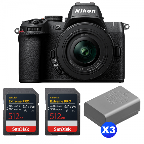 Nikon Z50 II + 16-50mm f/3.5-6.3 VR + 2 SanDisk 512GB Extreme PRO UHS-II SDXC + 3 Nikon EN-EL25a-1