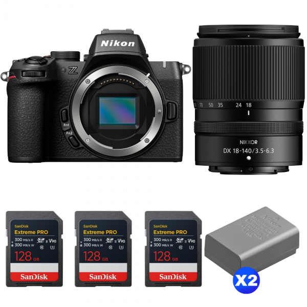 Nikon Z50 II + 18-140mm f/3.5-6.3 VR + 3 SanDisk 128GB Extreme PRO UHS-II SDXC + 2 Nikon EN-EL25a-1