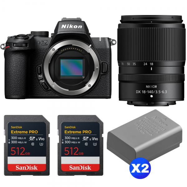 Nikon Z50 II + 18-140mm f/3.5-6.3 VR + 2 SanDisk 512GB Extreme PRO UHS-II SDXC + 2 Nikon EN-EL25a-1