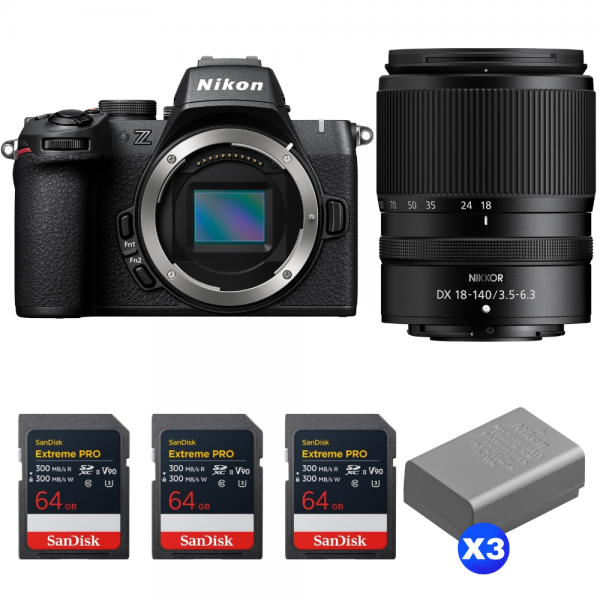 Nikon Z50 II + 18-140mm f/3.5-6.3 VR + 3 SanDisk 64GB Extreme PRO UHS-II SDXC + 3 Nikon EN-EL25a-1