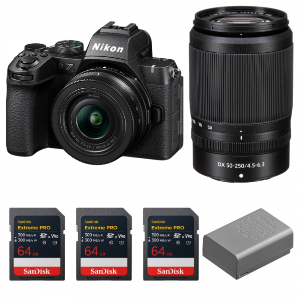Nikon Z50 II + 16-50mm + 50-250mm + 3 SanDisk 64GB Extreme PRO UHS-II SDXC + Nikon EN-EL25a-1