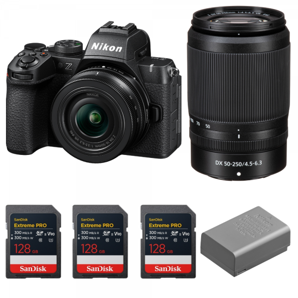 Nikon Z50 II + 16-50mm + 50-250mm + 3 SanDisk 128GB Extreme PRO UHS-II SDXC + Nikon EN-EL25a-1