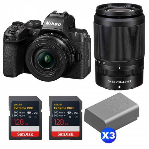Nikon Z50 II + 16-50mm + 50-250mm + 2 SanDisk 128GB Extreme PRO UHS-II SDXC + 3 Nikon EN-EL25a-1