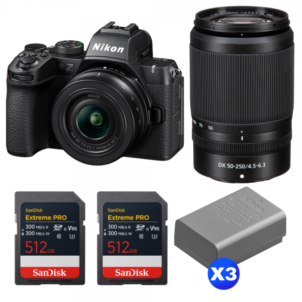 Nikon Z50 II + 16-50mm + 50-250mm + 2 SanDisk 512GB Extreme PRO UHS-II SDXC + 3 Nikon EN-EL25a-1