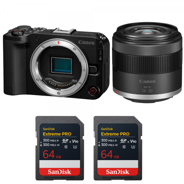 Canon EOS R50 V + RF-S 14-30mm f/4.5-6.3 IS STM PZ + 2 SanDisk 64GB Extreme PRO UHS-II SDXC-1