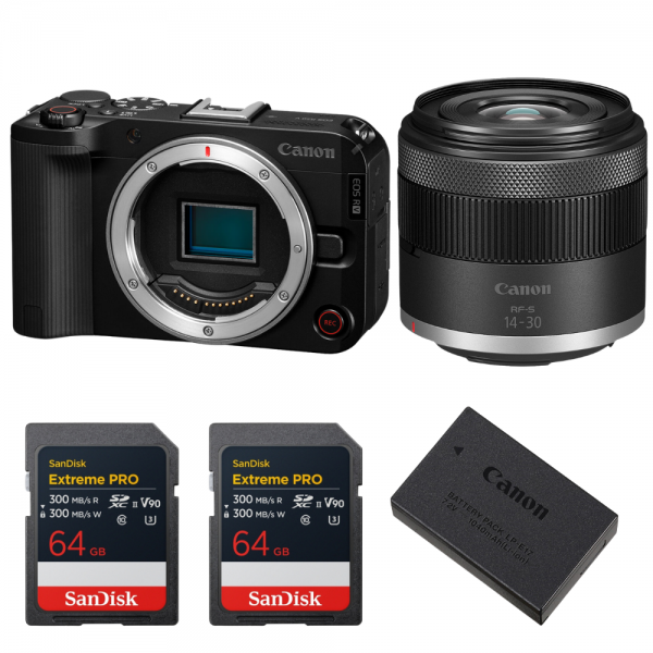 Canon EOS R50 V + RF-S 14-30mm f/4.5-6.3 IS STM PZ + 2 SanDisk 64GB Extreme PRO UHS-II SDXC + Canon LP-E17-1