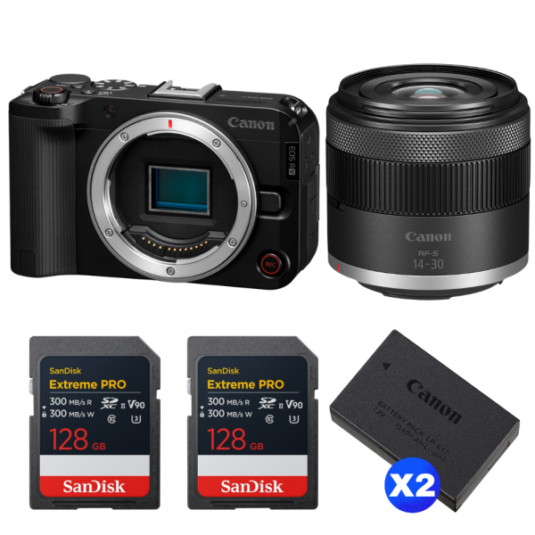 Canon EOS R50 V + RF-S 14-30mm f/4.5-6.3 IS STM PZ + 2 SanDisk 128GB Extreme PRO UHS-II SDXC + 2 Canon LP-E17-1