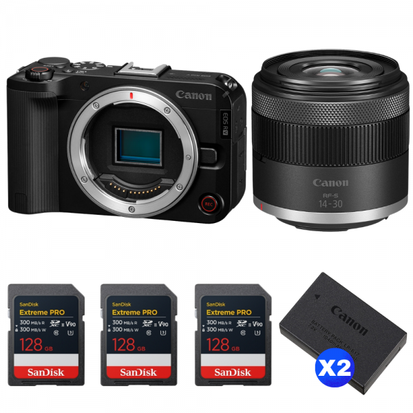 Canon EOS R50 V + RF-S 14-30mm f/4.5-6.3 IS STM PZ + 3 SanDisk 128GB Extreme PRO UHS-II SDXC + 2 Canon LP-E17-1