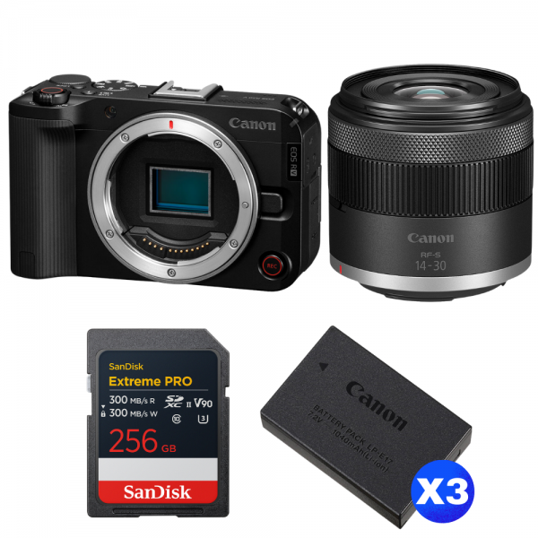 Canon EOS R50 V + RF-S 14-30mm f/4.5-6.3 IS STM PZ + 1 SanDisk 256GB Extreme PRO UHS-II SDXC + 3 Canon LP-E17-1