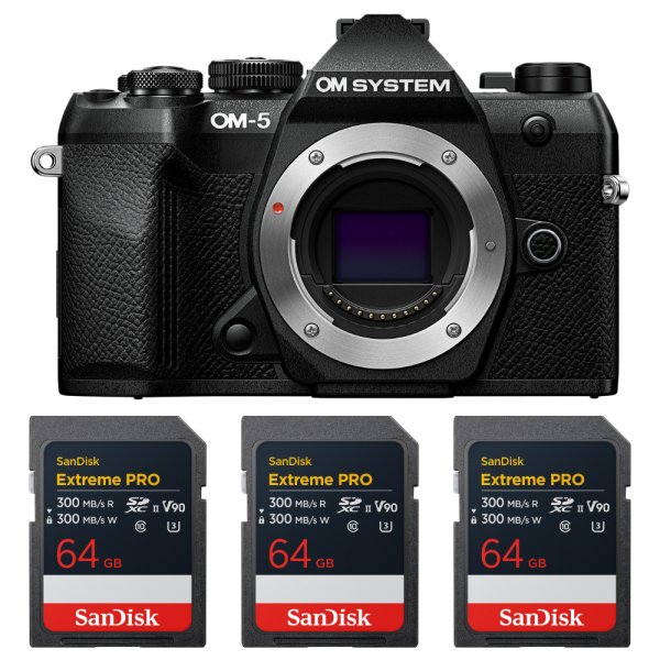 OM SYSTEM OM-5 Mark II Noir + 3 SanDisk 64GB Extreme PRO UHS-II SDXC-1