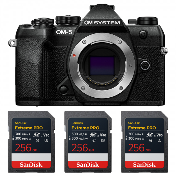 OM SYSTEM OM-5 Mark II Negro + 3 SanDisk 256GB Extreme PRO UHS-II SDXC-1