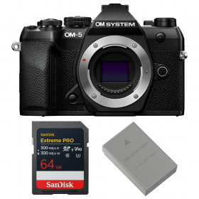 OM SYSTEM OM-5 Mark II Noir + 1 SanDisk 64GB Extreme PRO UHS-II SDXC + OM System BLS-50-1