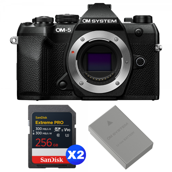 OM SYSTEM OM-5 Mark II Negro + 2 SanDisk 256GB Extreme PRO UHS-II SDXC + OM System BLS-50-1