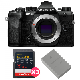OM SYSTEM OM-5 Mark II Noir + 3 SanDisk 256GB Extreme PRO UHS-II SDXC + OM System BLS-50-1