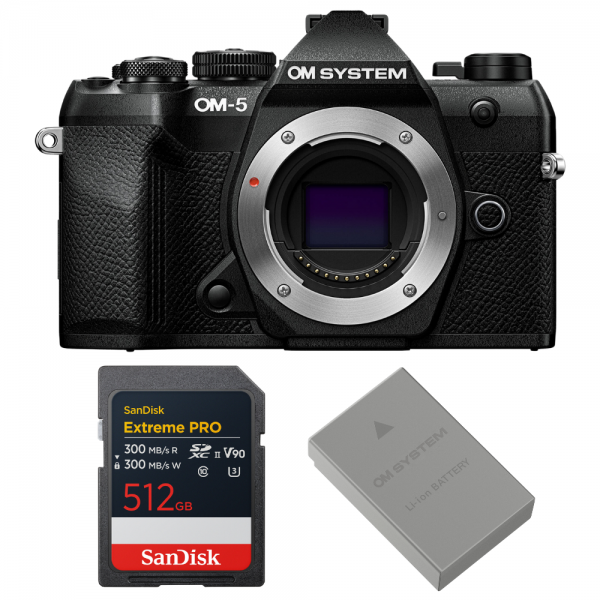 OM SYSTEM OM-5 Mark II Black + 1 SanDisk 512GB Extreme PRO UHS-II SDXC + OM System BLS-50-1