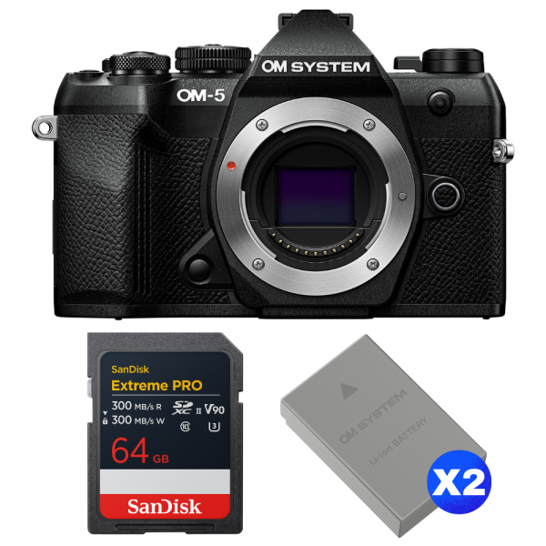 OM SYSTEM OM-5 Mark II Black + 1 SanDisk 64GB Extreme PRO UHS-II SDXC + 2 OM System BLS-50-1